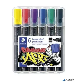   Alkoholos marker készlet, 2-5 mm, vágott, STAEDTLER "Lumocolor® 350", 6 különböző szín