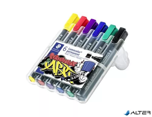 Alkoholos marker készlet, 2-5 mm, vágott, STAEDTLER "Lumocolor® 350", 6 különböző szín