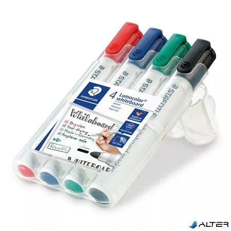 Táblamarker készlet, 2 mm, kúpos, STAEDTLER "Lumocolor® 351", 4 különböző szín