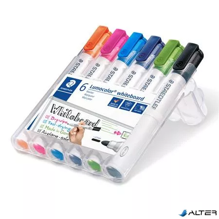 Táblamarker készlet, 2 mm, kúpos, STAEDTLER "Lumocolor® 351", 6 különböző szín