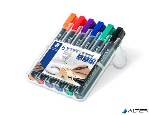 Alkoholos marker készlet, 2 mm, kúpos, STAEDTLER "Lumocolor® 352", 6 különböző szín