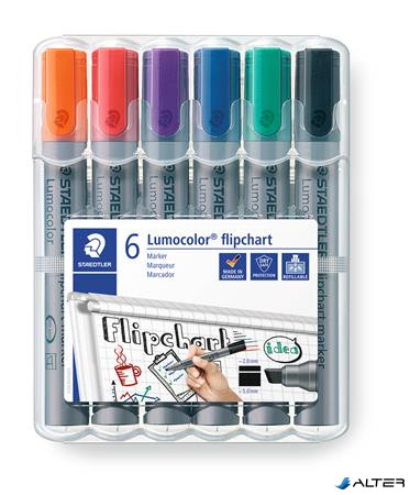 Flipchart marker készlet, 2-5 mm, vágott, STAEDTLER "Lumocolor 356 B", 6 különböző szín