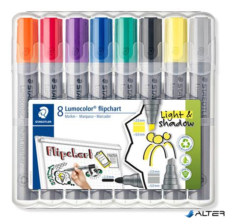 Flipchart marker vegyes készlet, 2/2-5 mm, STAEDTLER "Lumocolor® 356", 8 különböző szín