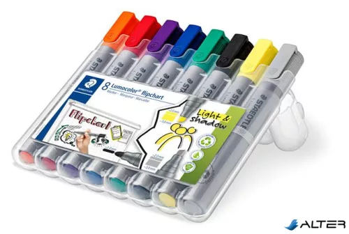 Flipchart marker vegyes készlet, 2/2-5 mm, STAEDTLER 'Lumocolor® 356', 8 különböző szín
