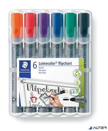 Flipchart marker készlet, 2 mm, kúpos, STAEDTLER "Lumocolor 356", 6 különböző szín