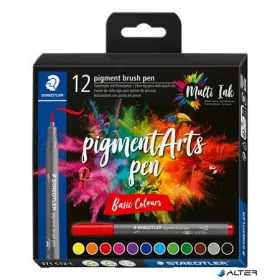   Ecsetirón készlet, STAEDTLER "Pigment brush 371", 12 különböző alapszín