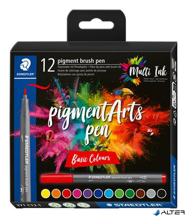 Ecsetirón készlet, STAEDTLER "Pigment brush 371", 12 különböző alapszín