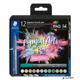   Ecsetirón készlet, STAEDTLER "Pigment brush 371", 12 különböző pasztell szín
