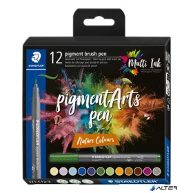   Ecsetirón készlet, STAEDTLER "Pigment brush 371", 12 különböző természeti szín
