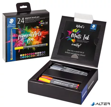 Ecsetirón készlet, STAEDTLER "Pigment brush 371", 24 különböző szín