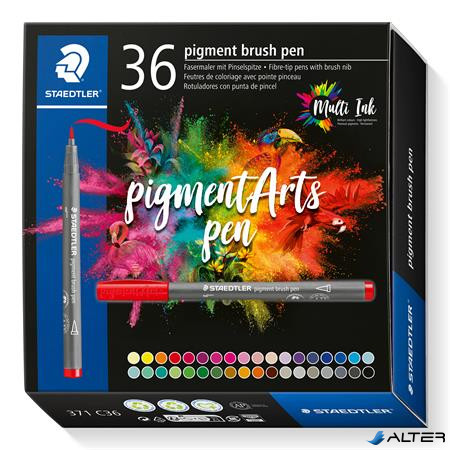Ecsetirón készlet, STAEDTLER "Pigment brush 371", 36 különböző szín