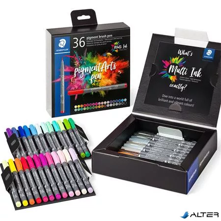 Ecsetirón készlet, STAEDTLER "Pigment brush 371", 36 különböző szín
