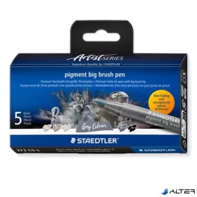   Ecsetirón készlet, STAEDTLER "Pigment big brush 373", 5 különböző szürke és fekete árnyalat