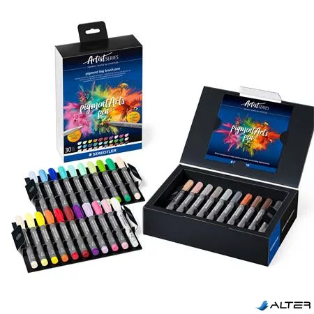 Ecsetirón készlet, STAEDTLER "Pigment big brush 373", 30 különböző szín