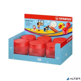   Hegyező display, egylyukú, tartályos, STABILO 'Woody 3 in 1', piros