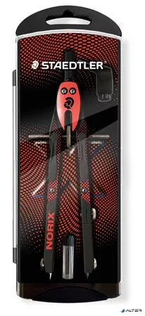 Körző készlet, precíziós, 3 darabos, STAEDTLER "Norix® 555", piros