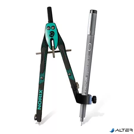 Körző készlet, precíziós, 3 darabos, STAEDTLER "Norix® 555", zöld