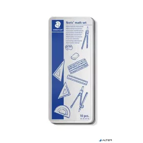   Matematikai készlet, fém dobozban, 10 darabos, vonalzóval, körzővel és kiegészítőkkel, STAEDTLER® "557 10"
