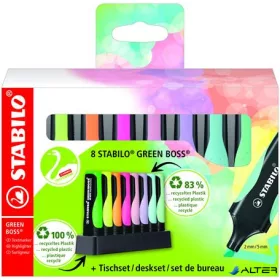   Szövegkiemelő készlet, 2-5 mm, STABILO "Green Boss Pastel", 8 db-os asztali készlet