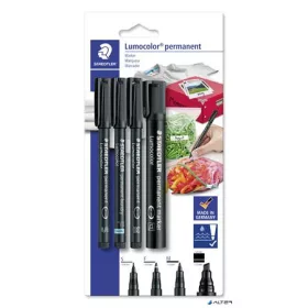   Alkoholos marker készlet, vegyes, STAEDTLER "Lumocolor® 60" 4 különböző vonalvastagság, fekete