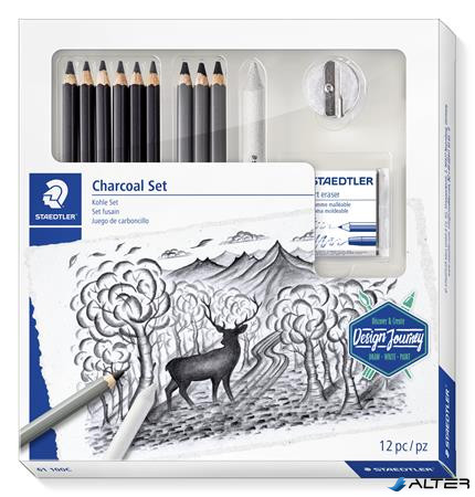 Grafit- és szénceruza készlet, kiegészítőkkel, 12 darabos, STAEDTLER "Mars® Lumograph® 100C"