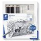 Grafit- és szénceruza készlet, kiegészítőkkel, 12 darabos, STAEDTLER "Mars® Lumograph® 100C"