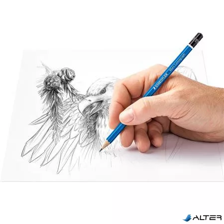 Grafitceruza készlet, hegyezővel, radírral, hatszögletű, STAEDTLER 'Mars Lumograph 100', 6 különböző keménység