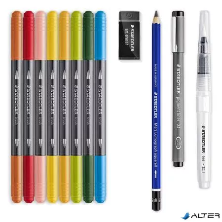 Ecsetirón készlet, kétvégű, STAEDTLER "Mixed Set 5", 8 különböző szín