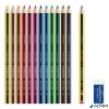 Színes ceruza készlet, hatszögletű, ajándék grafitceruzával és radírral, STAEDTLER 'Noris 185', 12 különböző szín