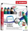 Táblaceruza készlet, fehértáblához, flipchartpapírhoz kúpos, STABILO "MARKdry", 4 féle szín törlővel és hegyezővel