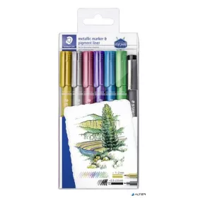   Dekormarker, 1-2 mm, kúpos, STAEDTLER '8323', 6 különböző metál szín, ajándék fekete tusfilccel