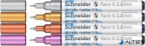 Metálfényű marker készlet, 0,8 mm, SCHNEIDER 'Paint-It 010', 4 különböző szín