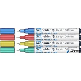   Akrilmarker készlet, 0,8 mm, SCHNEIDER 'Paint-It 010', 4 különböző metálszín