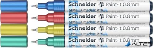 Metálfényű marker készlet, 0,8 mm, SCHNEIDER 'Paint-It 010', 4 különböző szín