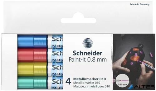 Akrilmarker készlet, 0,8 mm, SCHNEIDER 'Paint-It 010', 4 különböző metálszín