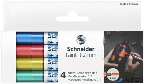 Akrilmarker készlet, 2 mm, SCHNEIDER "Paint-It 011", 4 különböző metálszín