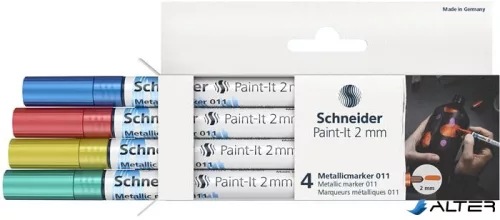 Akrilmarker készlet, 2 mm, SCHNEIDER "Paint-It 011", 4 különböző metálszín