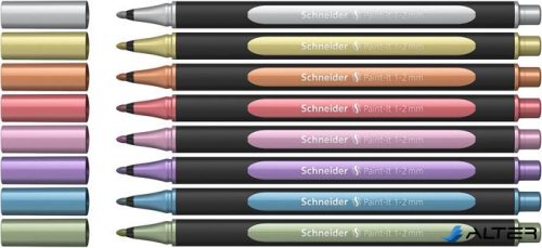 Metálfényű filctoll készlet, 1-2 mm, SCHNEIDER "Paint-It 020", 8 különböző szín