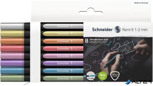 Metálfényű filctoll készlet, 1-2 mm, SCHNEIDER "Paint-It 020", 8 különböző szín