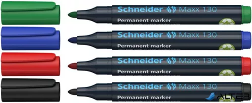 Alkoholos marker készlet, 1-3 mm, kúpos, SCHNEIDER "Maxx 130", 4 különböző szín