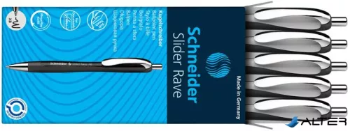 Golyóstoll, 0,7 mm, nyomógombos, SCHNEIDER "Slider Rave XB", fekete-fehér, kék