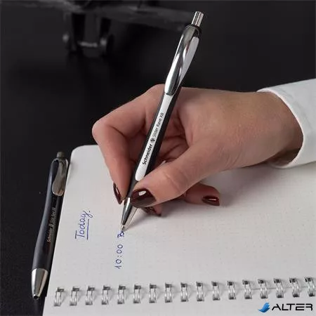 Golyóstoll, 0,7 mm, nyomógombos, SCHNEIDER "Slider Rave XB", fekete-fehér, kék