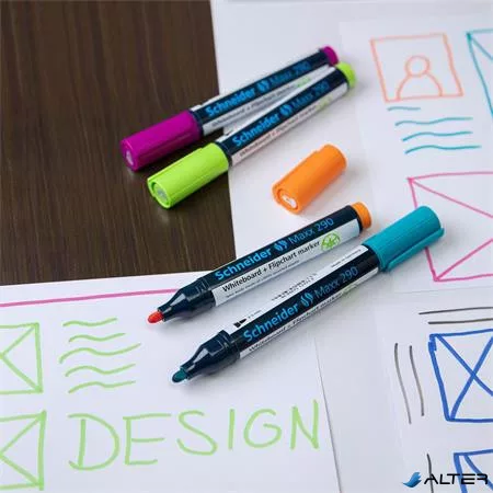 Tábla- és flipchart marker, 2-3 mm, kúpos, SCHNEIDER "Maxx 290", fekete