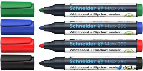 Tábla- és flipchart marker készlet, 2-3 mm, kúpos, SCHNEIDER "Maxx 290", 4 különböző szín