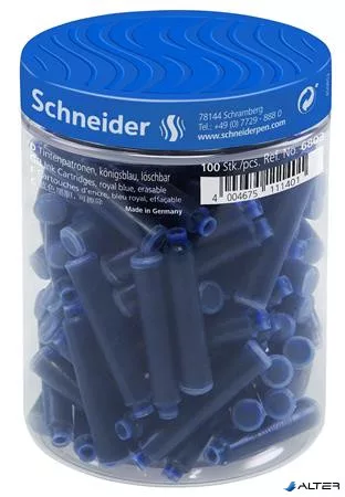 Töltőtoll patron, 100 db, SCHNEIDER, királykék