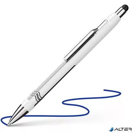 Golyóstoll, 0,7 mm, nyomógombos, érintőképernyőhöz, fehér-ezüst tolltest, SCHNEIDER "Epsilon Touch XB", kék