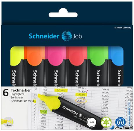 Szövegkiemelő készlet, 1-5 mm, SCHNEIDER "Job 150", 6 különböző szín
