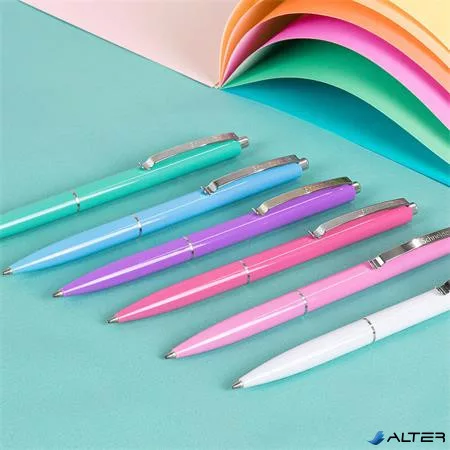 Golyóstoll, 0,5 mm, nyomógombos, vegyes pasztell tolltest, SCHNEIDER "K15", kék