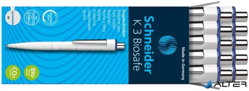 Golyóstoll, 0,5 mm, nyomógombos, SCHNEIDER "K3 Biosafe", kék