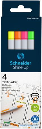Szövegkiemelő toll készlet, 1-4 mm, SCHNEIDER "Shine-Up", 4 különböző szín